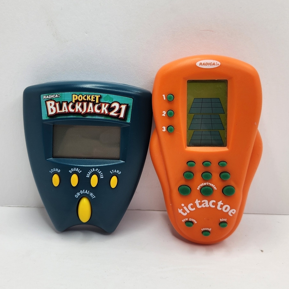 Radica Handheld Electronic Games (Tested) Tic Tac Toe & pocket Blackjack